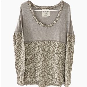 FREE PEOPLE layered fringe comfy knit sweater tan top women’s Size Large